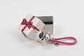 Bull terrier puppy keychain with pink braided cord and elegant white gift box - White Dog with Braided Rope and Gift Box