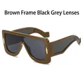 Futuristic square oversized sunglasses with tea brown frames and dark grey lenses - Brown Frame Grey Lens
