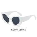 Cat eye polygoon zonnebril met wit montuur en donkergrijze glazen voor dames - Wit Frame Donkergrijze Lenzen
