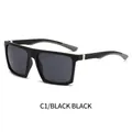 Square black frame sunglasses with dark gray lenses and anti-slip temples for men - Black Frame Black Grey Lens