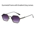 Occhiali da sole poligonali gunmetal con lenti grigie sfumate e decoro a fiocco - Montatura Canna di Fucile Lenti Grigio Sfumate