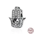 Charm Mano di Fatima in argento 925 con zirconi e cuore per bracciali componibili DIY - Mano di Fatima-Cavo con Zirconi (SCC225)