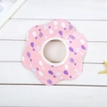 Pink petal-shaped cotton baby bib with white and purple droplets on wooden background - Pure Cotton Double-breasted - Pink Raindrop