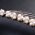 Elegant gold bridal hair pin set with white pearls and sparkling rhinestones - Rose Gold HS-J3281RG (6 Pcs/Pack)