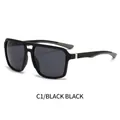 Classic square frame sunglasses in black finish with dark grey tinted lenses - Black Frame Black Grey Lens
