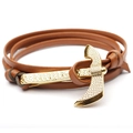 Brown leather wrap bracelet for men and women with golden axe-shaped metal clasp - Khaki