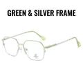 Grün-silberne zweifarbige quadratische Metallbrille mit Blaulichtfilter-Gläsern - Grün Silber Rahmen