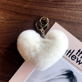 Plush heart-shaped keychain in white color with gold metal ring and lobster clasp - White
