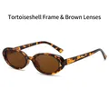 Gafas de sol ovaladas retro con montura de leopardo y lentes marrones de mujer - Marco de Leopardo y Lentes de Té