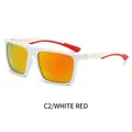 Square sports sunglasses with white frames and red mercury lenses for outdoor wear - White Frame Red Mirrored Lens