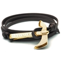 Brown braided leather multi-layer wrap bracelet with a textured golden axe charm - Coffee