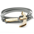 Men's double-layered grey leather anchor bracelet with a vintage golden axe-style clasp - Gray