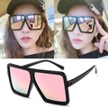Oversized square sunglasses with black frame and pink gradient lenses for fashion - Black Frame Pink Mirror Lens