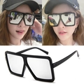 Oversize square sunglasses with black frame and silver mirror lenses for men and women - Bright Black / Silver