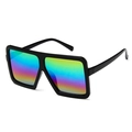 Square hip hop sunglasses with black frames and iridescent rainbow gradient lenses - Glossy Black / Multi-color Mirror