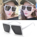 Oversized white square frame sunglasses with dark gray lenses for street fashion style - Solid White Frame Gray Lens