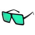 Oversized square sunglasses with black frame and green mirrored lenses for a bold look - Bright Black Frame Green Mirror Lens