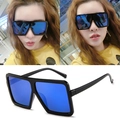 Hip hop square frame sunglasses with black frame and blue mirrored lenses for men and women - Bright Black / Blue