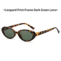 Gafas de sol ovaladas retro con montura de leopardo y cristales verde oscuro - Montura Leopardo Lentes Verde Oscuro