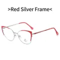 Red and silver cat-eye business glasses frame with anti-blue light and UV400 lenses - Red Silver Frame