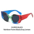 Chique cat-eye zonnebril met doorschijnend regenboogmontuur en donkergrijze glazen - Regenboog Frame Zwart Grijze Glazen