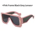 Pink frame square oversized sunglasses with dark grey lenses and golden metal accents - Pink Frame Dark Grey Lens