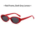 Retro red oval sunglasses with dark grey lenses and silver metal temple detailing - Red Frame Dark Grey Lens