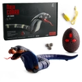 Remote controlled infrared toy snake with realistic blue segments and a textured red egg remote - Deep Blue Cobra (380g)