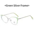 Cat eye blue light blocking glasses with green and silver metal frame for business - Green Silver Frame