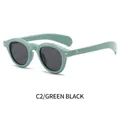 Vintage oval sunglasses with solid green frame, dark gray lenses and gold rivets - Solid Green Frame Grey Lens
