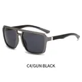Square aviator sunglasses in gunmetal frame with dark gray lenses and double bridge design - Gunmetal Frame Black Grey Lens