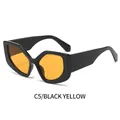 Cat eye polygon sunglasses with black frame and vibrant orange yellow lenses - Black Frame Yellow Lens