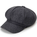 Dark grey octagonal newsboy hat for women in a classic wool blend textured finish - One Size / Dark Gray