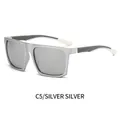Square silver frame sunglasses with silver mirrored lenses and gray-white temple detail - Silver Frame Silver Mirror Lens