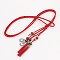Corda intrecciata rossa fatta a mano con perline di legno e nappe per abiti Hanfu - Rosso
