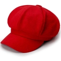Vibrant red wool newsboy cap for women featuring classic eight-panel octagonal crown design - One Size / Red