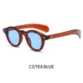 Retro oval sunglasses with tea colored tortoiseshell frame and light blue lenses - Tea Frame Blue Lens