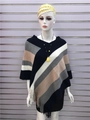 Detailed view of diagonal stripes and fringe hem on this stylish knit poncho - Tops / Pink / 60-80cm