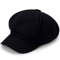 Classic black newsboy cap for women in soft wool felt with a vintage eight-panel design - One Size / Black