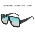 Oversized black frame sunglasses with trendy green gradient lenses for men and women - Black Frame Gradient Green Lens