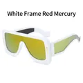 White frame futuristic square sunglasses with vibrant gold-red mirrored lenses - White Frame Red Mirror