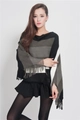 Dettaglio di poncho in maglia a righe multicolore con frange e tessuto morbido - Grigio Scuro