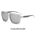 Men's square aviator sunglasses with silver metal frame and silver mirror lenses - Silver Frame White Mirror Lens