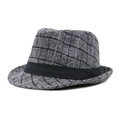 Classic British style black and grey plaid fedora hat with elegant black decorative band - 56-58cm / Black Light Grey Plaid
