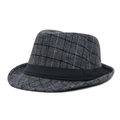 Classic grey and black plaid fedora hat with decorative band and wool-like texture - 56-58cm / Black Dark Grey Plaid
