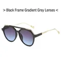Gafas de sol aviador negras modernas con patillas de metal dorado y lentes degradados - Montura Negra Lentes Gris Azul