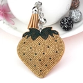 Glittering strawberry charm with tassels and crystals for handbags or keychains - Khaki