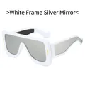 Futuristic white square sunglasses with silver mirror lenses and gold metal accents - White Frame Silver Mirror
