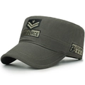 Olive green military flat top cap with Air Force and U.S. Army embroidery detail - Adjustable / Army Green