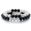 Set of 8mm matte black agate and white howlite beaded bracelets with a marble texture - Imported White Turquoise Matte Style (03) / Set of 2